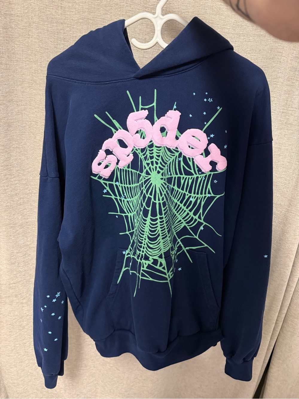 AUTHENTIC SP5DER BUBBLE PRINT HOODIE BLUE AND PINK